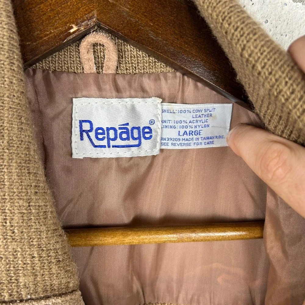 Vintage 80's Repage Suede Leather Knit Bomber Jacket Brown Hybrid Zip Mens Large
